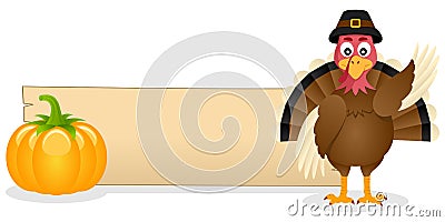 Thanksgiving Turkey Smiling and Banner Vector Illustration