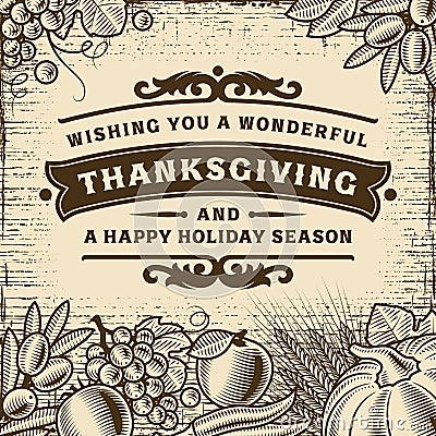 Thanksgiving Vintage Brown Card Vector Illustration