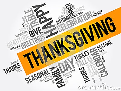 Thanksgiving word cloud collage, holiday concept background Stock Photo