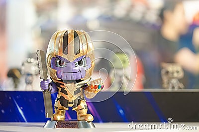 Thanos action figure to promote the movie Avengers End Game in fromt of theatre. Editorial Stock Photo