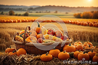 Thansgiving Erntedank agriculture harvest banner Pumpkins. ai generative Stock Photo