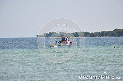 Thassos, August 21st: Boat on the Sea near Thassos island in Greece Editorial Stock Photo