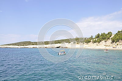 Thassos, August 21st: Boats on the Sea near Thassos island in Greece Editorial Stock Photo