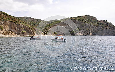 Thassos, August 21st: Boats on the Sea near Thassos island in Greece Editorial Stock Photo