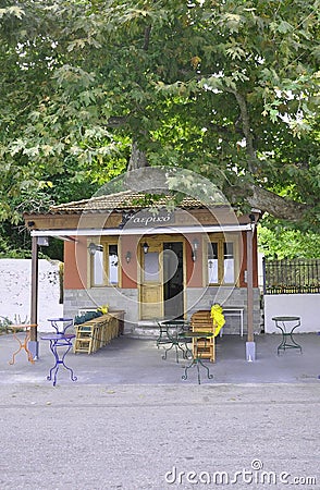 Thassos, August 21st: Coffee Terrace in Limenas town from Thassos island in Greece Editorial Stock Photo