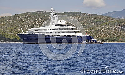 Thassos, August 21st: Cruise Ship on the Aegean Sea near Thassos island in Greece Editorial Stock Photo