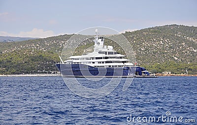 Thassos, August 21st: Cruise Ship on the Aegean Sea near Thassos island in Greece Editorial Stock Photo