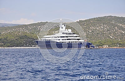 Thassos, August 21st: Cruise Ship on the Aegean Sea near Thassos island in Greece Editorial Stock Photo