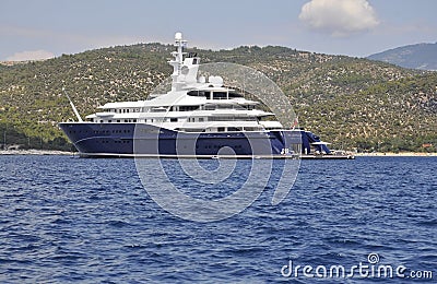 Thassos, August 21st: Cruise Ship on the Aegean Sea near Thassos island in Greece Editorial Stock Photo