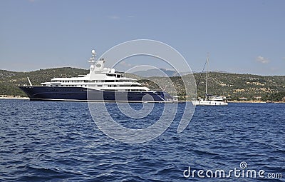 Thassos, August 21st: Cruise Ship on the Aegean Sea near Thassos island in Greece Editorial Stock Photo