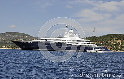 Thassos, August 21st: Cruise Ship on the Aegean Sea near Thassos island in Greece Editorial Stock Photo