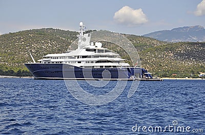 Thassos, August 21st: Cruise Ship on the Aegean Sea near Thassos island in Greece Editorial Stock Photo