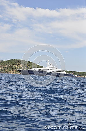 Thassos, August 21st: Cruise Ship on the Aegean Sea near Thassos island in Greece Editorial Stock Photo