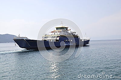 Thassos, August 21st: Ferryboat on the Aegean Sea near Thassos island in Greece Editorial Stock Photo