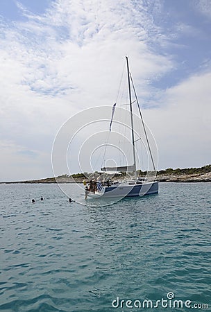 Thassos, August 21st: Sailing Boat on the Aegean Sea near Thassos island in Greece Editorial Stock Photo