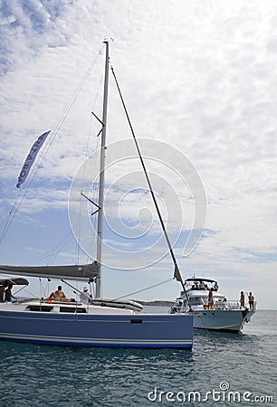 Thassos, August 21st: Sailing Boat on the Aegean Sea near Thassos island in Greece Editorial Stock Photo