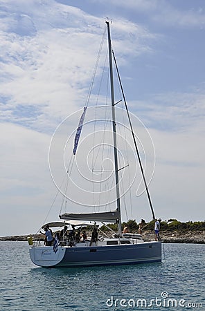 Thassos, August 21st: Sailing Boat on the Aegean Sea near Thassos island in Greece Editorial Stock Photo