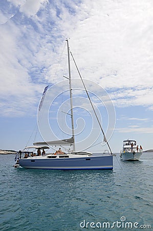 Thassos, August 21st: Sailing Boats on the Aegean Sea near Thassos island in Greece Editorial Stock Photo