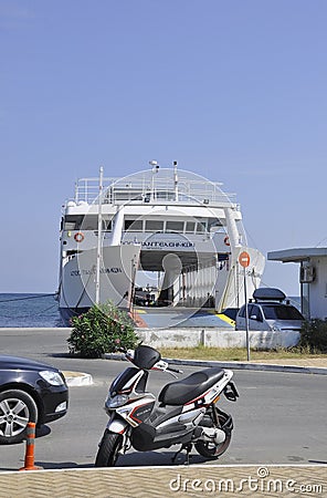 Thassos, August 20th: Ferryboat in the Limenas Port from Thassos island in Greece Editorial Stock Photo