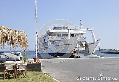 Thassos, August 20th: Ferryboat in the Limenas Port from Thassos island in Greece Editorial Stock Photo