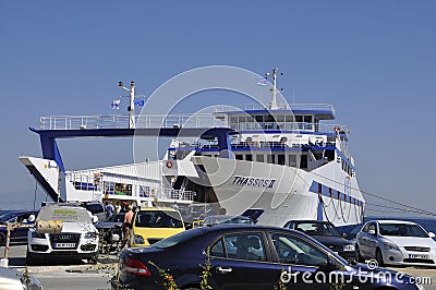 Thassos, August 20th: Ferryboat in the Limenas Port from Thassos island in Greece Editorial Stock Photo