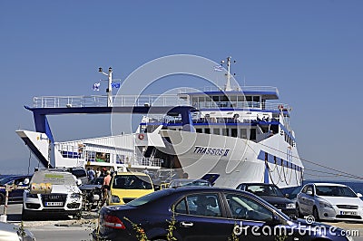 Thassos, August 20th: Potos village Ferryboat from Thassos island in Greece Editorial Stock Photo