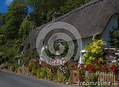 Thatched Cottage,Wherwell,Hampshire ,England. Stock Photo