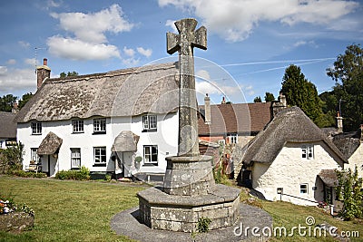 Thatched cottages of Lustleigh, Dartmoor UK Editorial Stock Photo