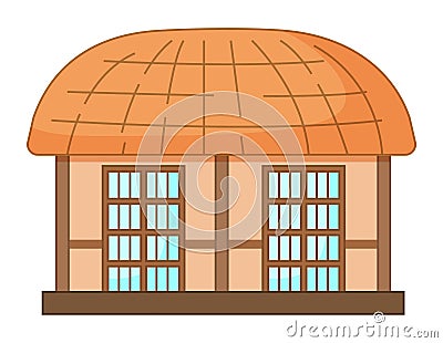 Thatched house, traditional house of Jeju island, stone house or building with thatched roof Vector Illustration