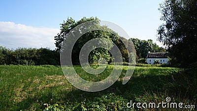 Thatched Irish Country House & Field Stock Photo