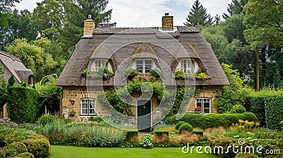 Thatched Roof Country Cottage Design Stock Photo