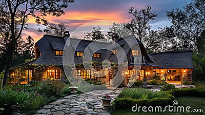 Thatched Roof Retreat Ambiance Stock Photo