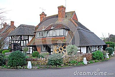 Thatched tudor timber kent cottage Stock Photo