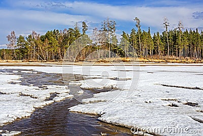 Thawing of ice on the Ob River Stock Photo