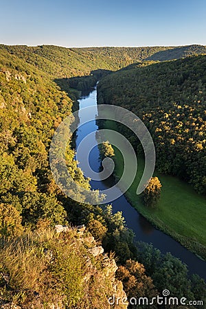 Thaya river during summer or autumn time. Sunny day in the Thayatal Valley, National park, Lower Austria. Top view of the river Stock Photo