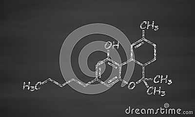 THC delta-9-tetrahydrocannabinol, dronabinol cannabis drug molecule. Cartoon Illustration