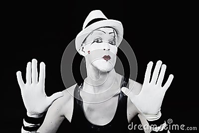 Theater actor in makeup mime clown Stock Photo