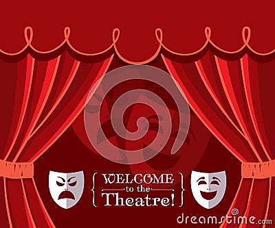 Theater curtains with masks Vector Illustration