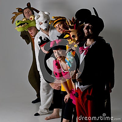 Theater group in animal costumes Stock Photo