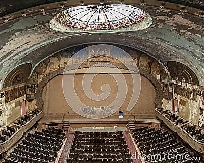 Theater hall in the abandoned Irem Shrine in Wilkes-Barre, Pennsylvania, USA Stock Photo