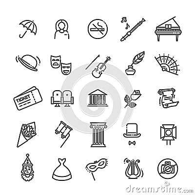 Theater linear icons. Theatre collection of isolated symbols - Vector Vector Illustration
