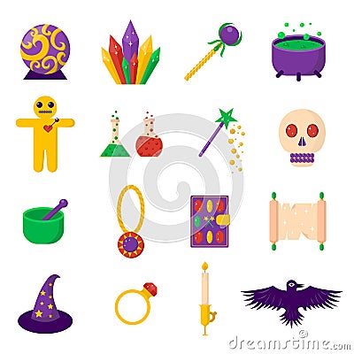 Theater magic icon set trick star surprise entertainment collection wizard vector illustration. Vector Illustration