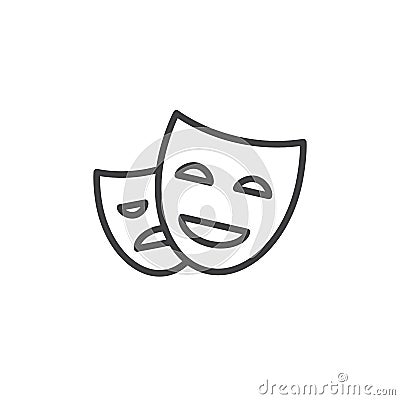 Theater masks line icon, outline vector sign, linear style pictogram isolated on white. Vector Illustration