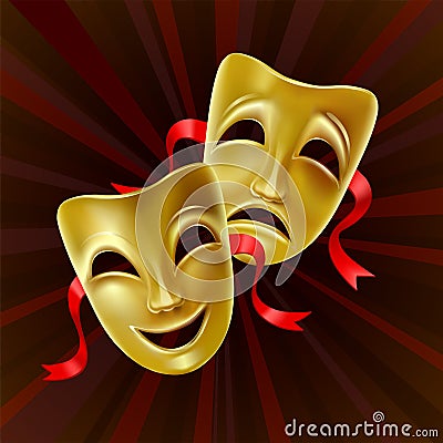 Theater masks on a red background. Vector Illustration