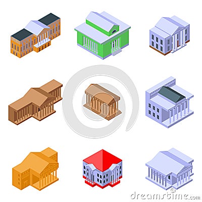 Theater museum icons set, isometric style Vector Illustration