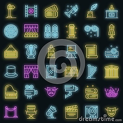 Theater museum icons set vector neon Vector Illustration