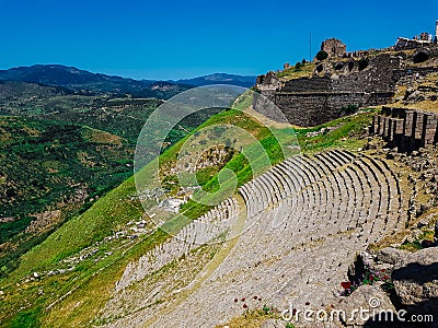 Theater of Pergamon Pergamum Ancient City in Bergama, Izmir, Turkey. Acropolis of Pergamon. Old ruin Stock Photo