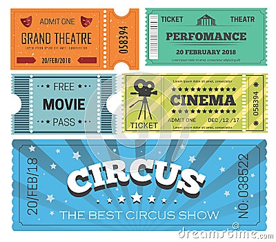 Theater play and cinema, circus show isolated icons Vector Illustration