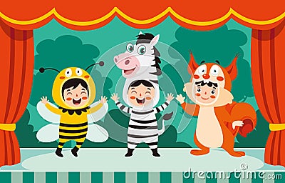 Theater Scene With Cartoon Characters Vector Illustration