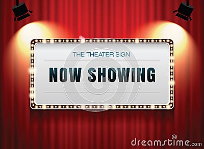 Theater sign on curtain Vector Illustration